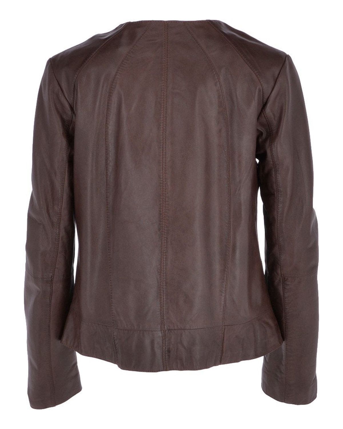 Women's Stylish Collarless Genuine Sheepskin Leather Jacket