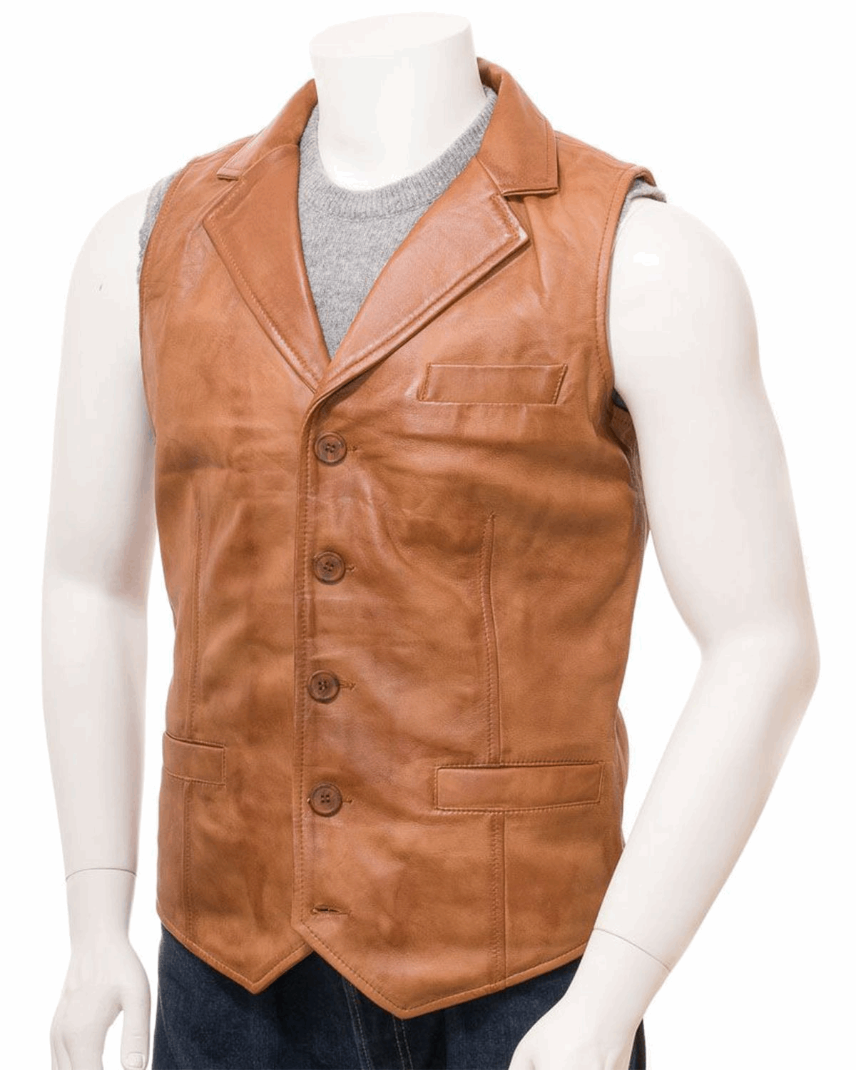 Men's Distressed Genuine Sheepskin Leather Vest