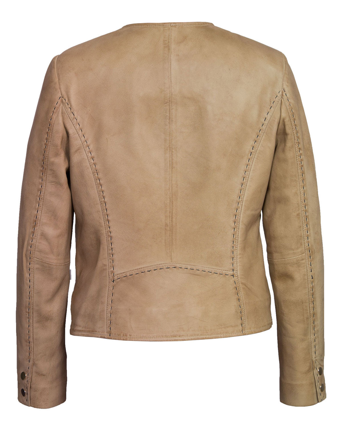 Women’s Sand Collarless Leather Jacket