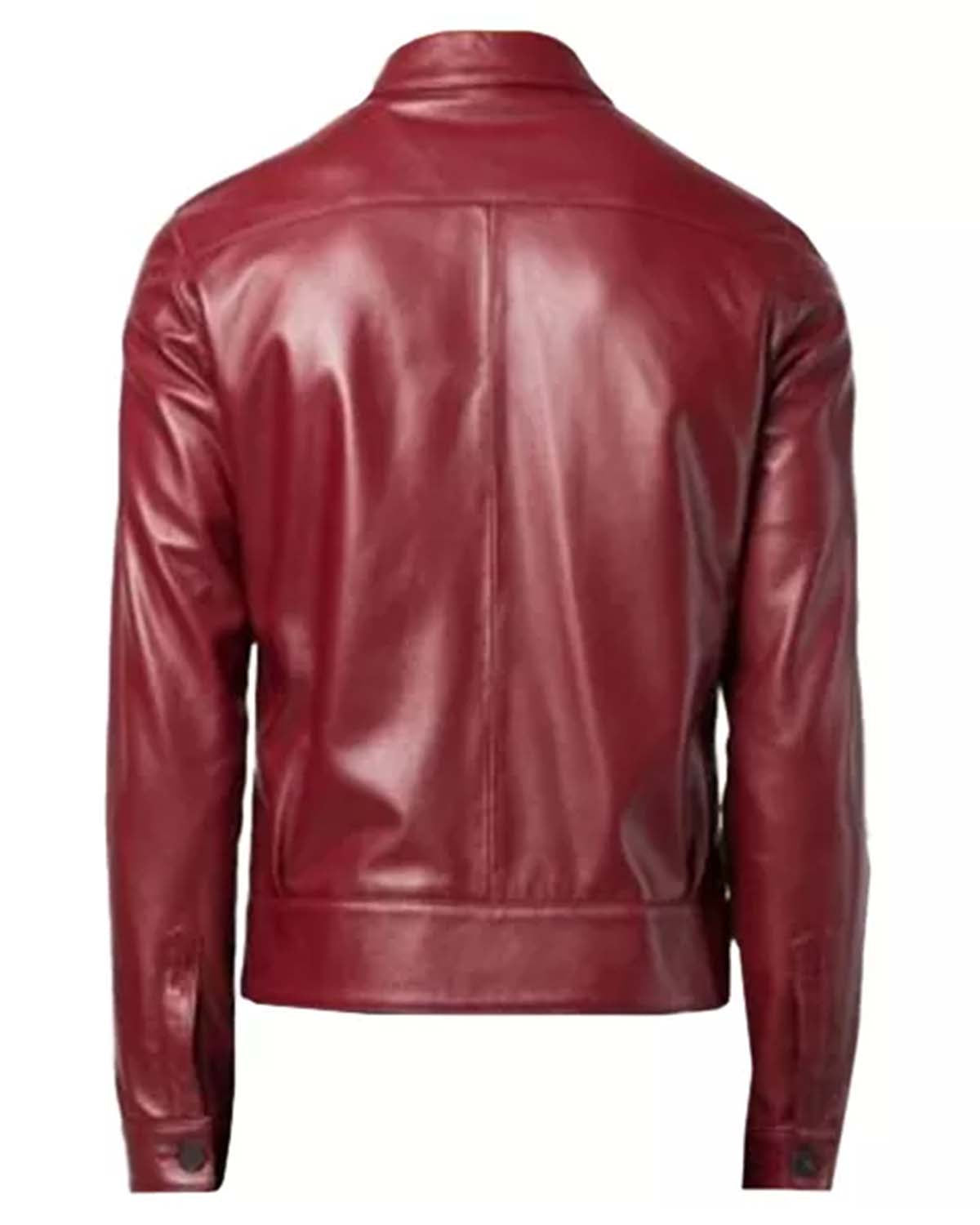 Mens Plain Red Leather Jacket