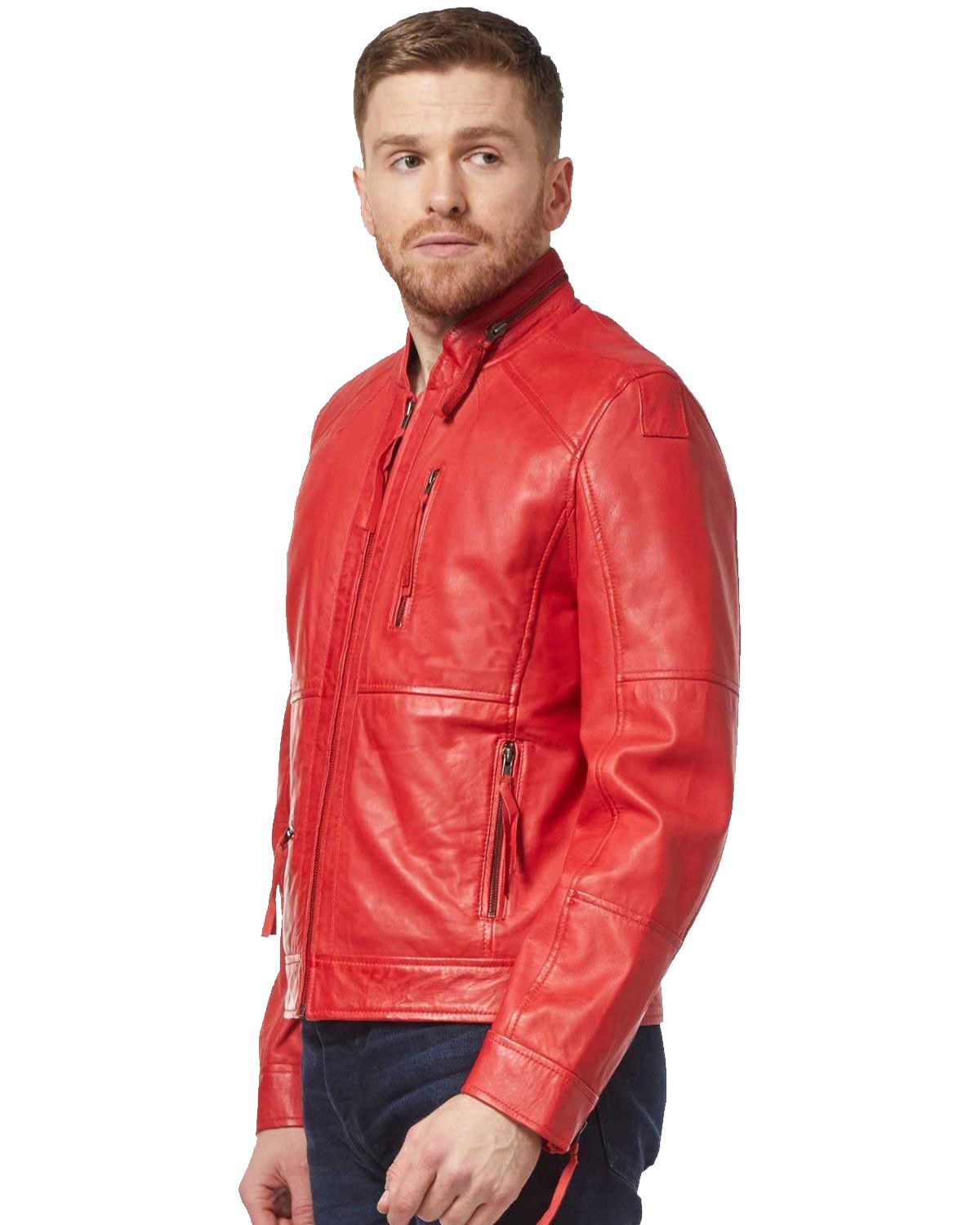 Men's Classic Stylish Red Biker Real Leather Jacket