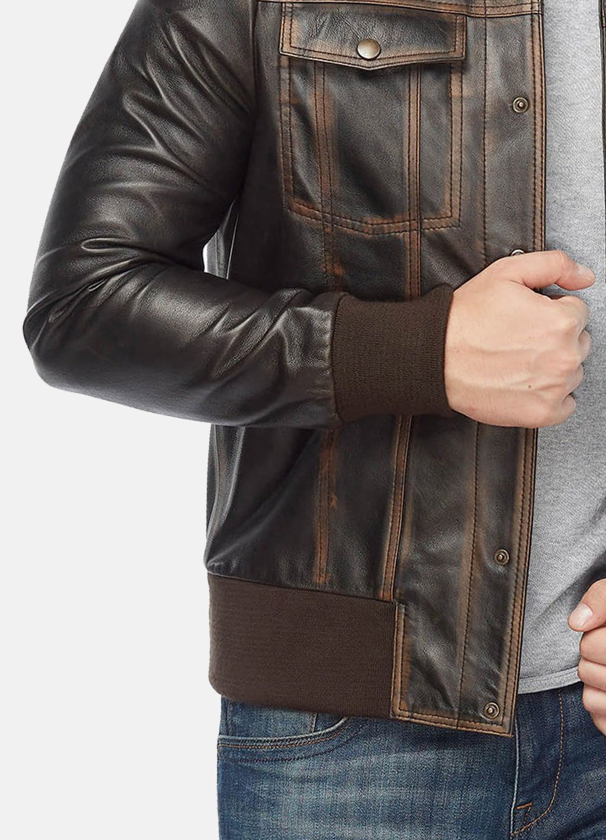 Mens Real Distressed Leather Bomber Jacket