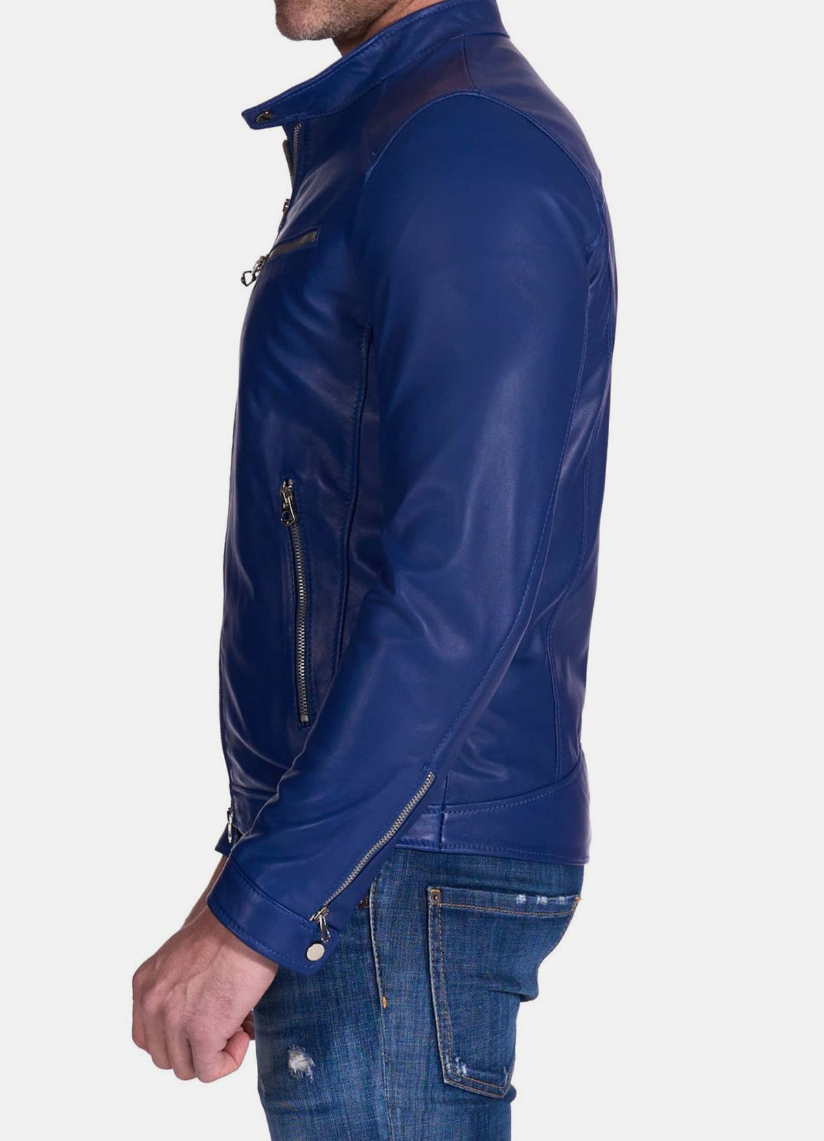 Mens Ink Blue Biker Leather Jacket