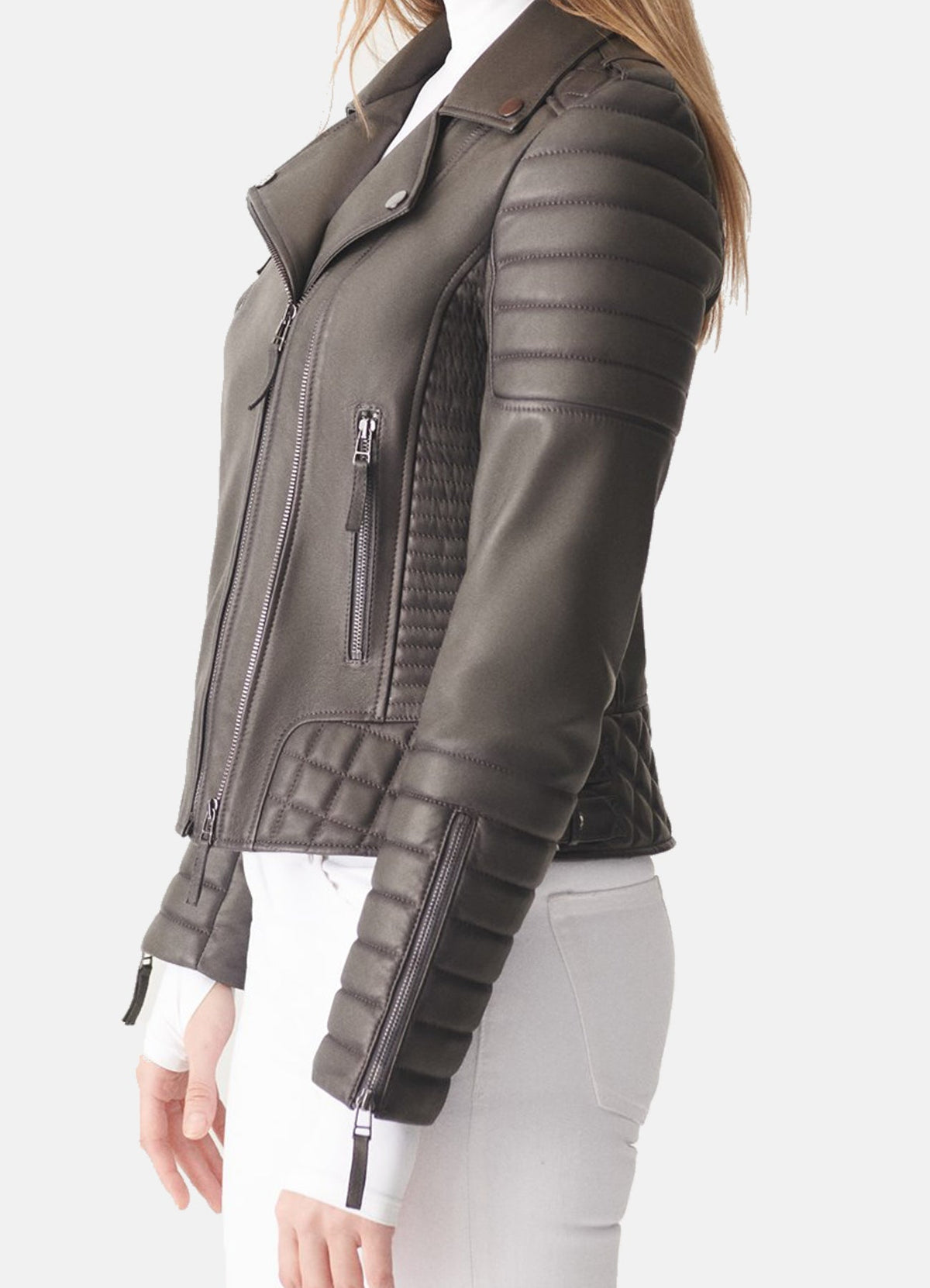 Womens Padded Black Biker Leather Jacket