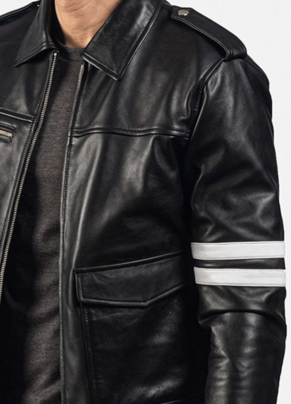 Mens Authentic Black & White Biker Leather Jacket