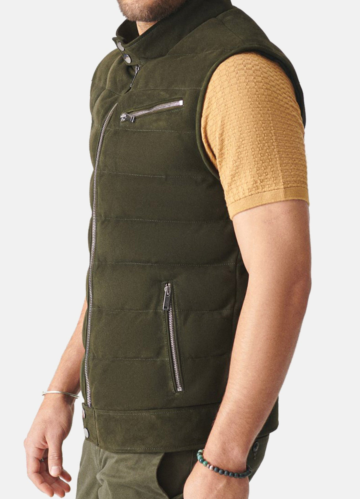 Mens Seaweed Green Suede Leather Vest