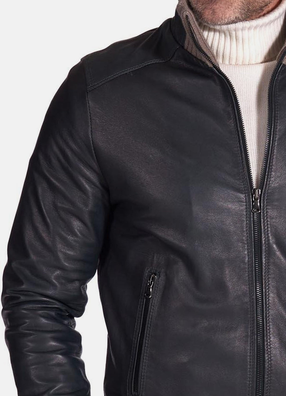 Mens Vintage Style Black Bomber Leather Jacket