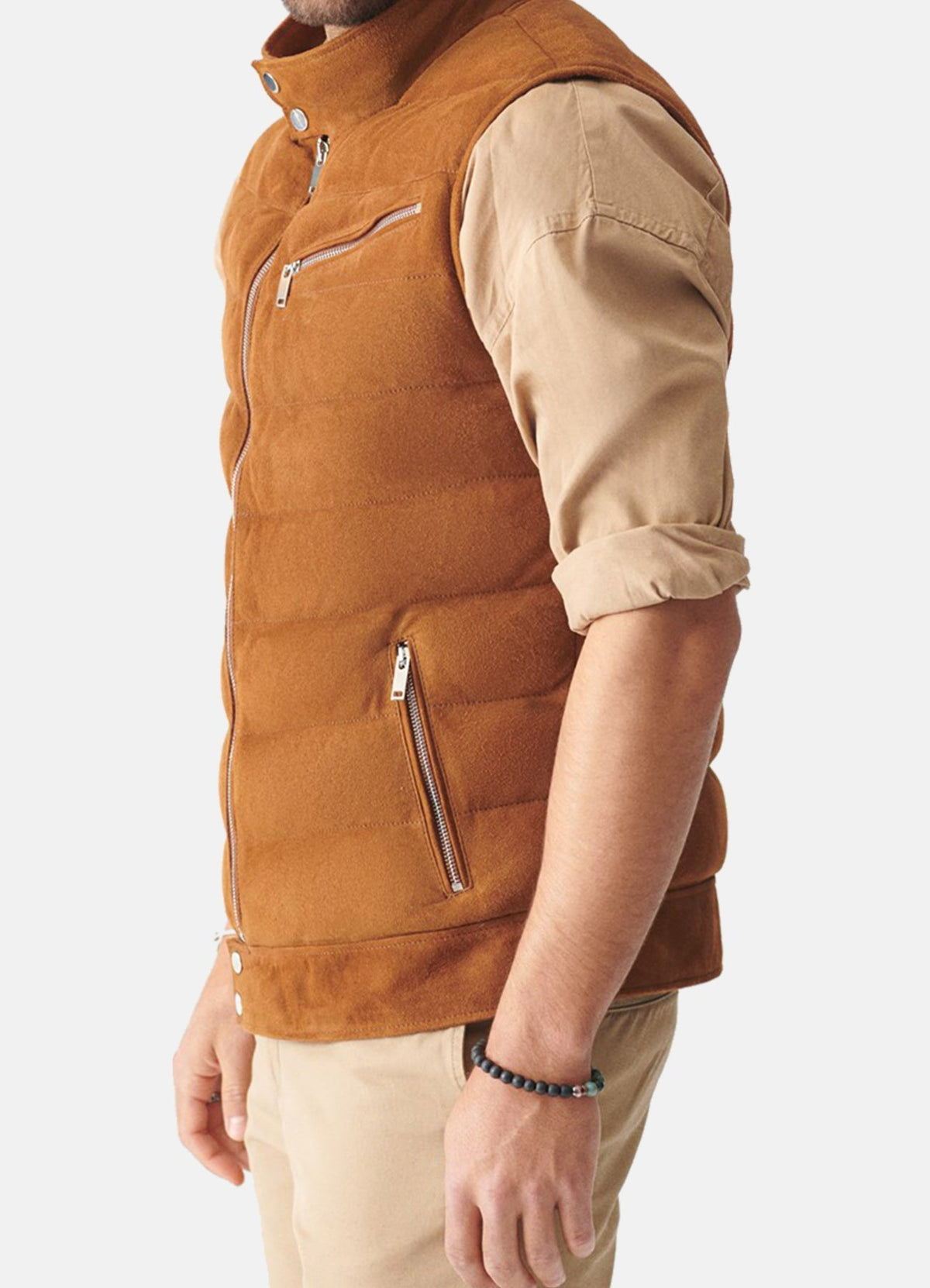 Mens Casual Tan Suede Leather Vest