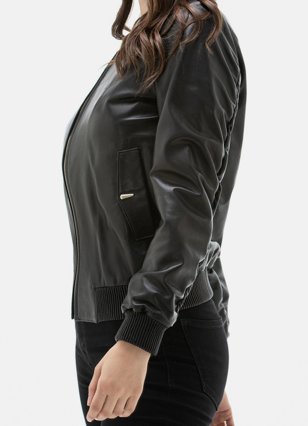 Womens Piano Black Bomber Leather Jacket