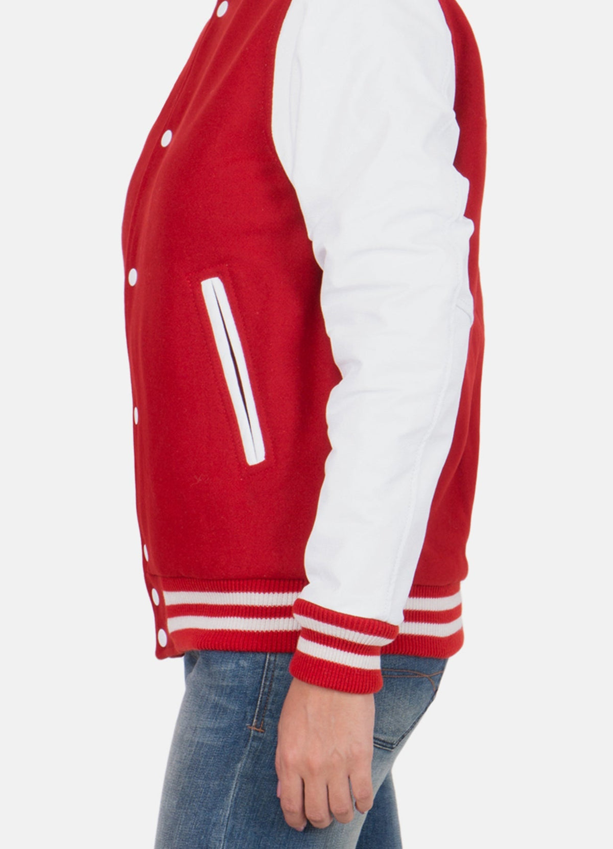 Womens Classic Red and White Varsity Jacket