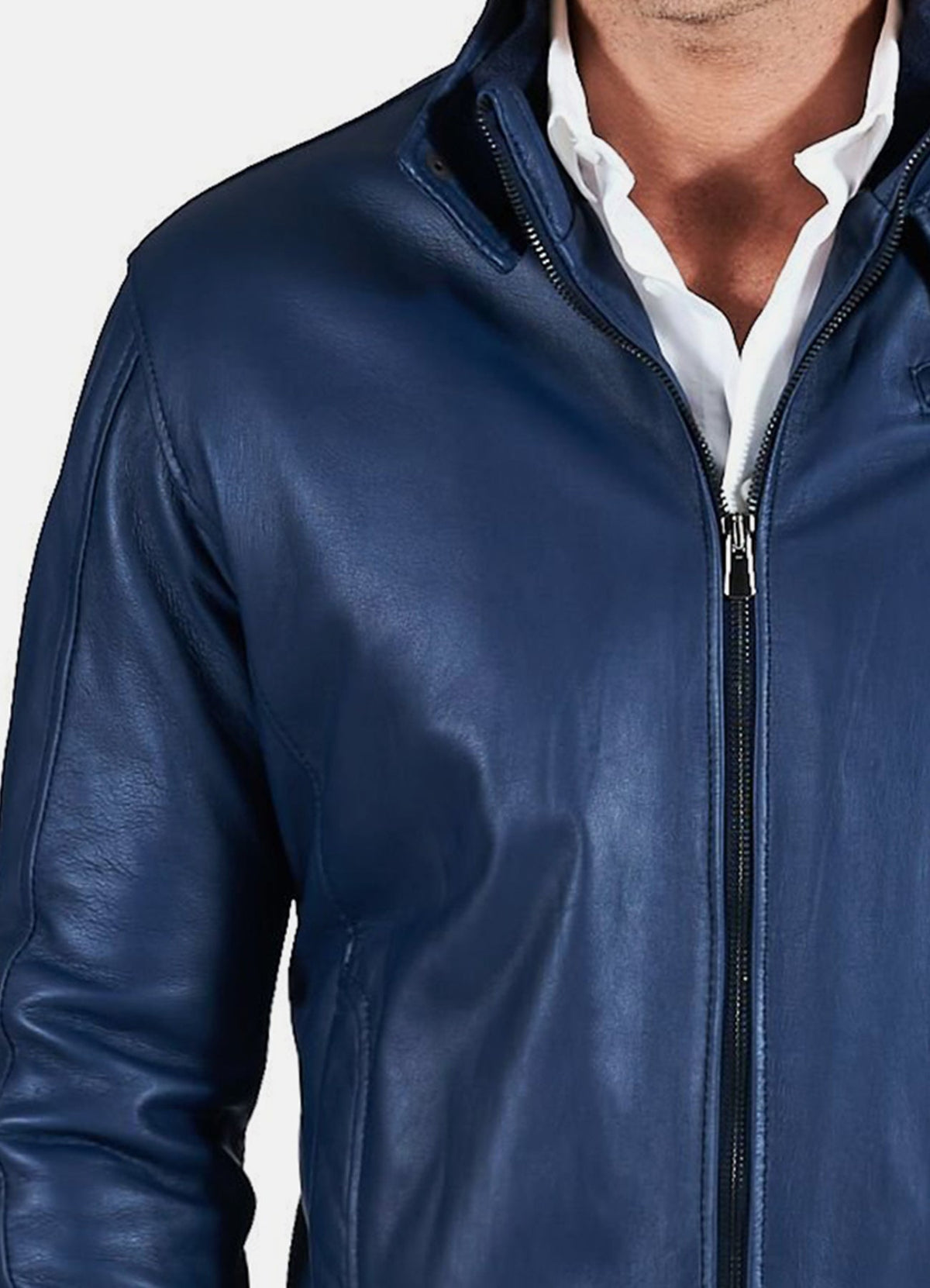 Mens Shiny Blue Bomber Leather Jacket