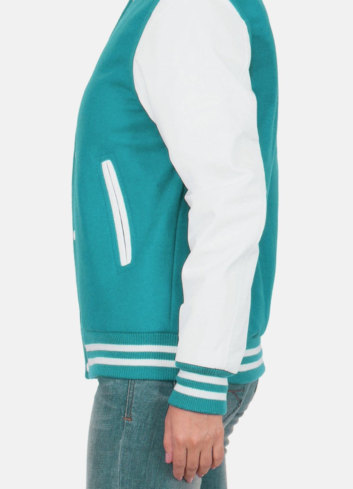 Womens Cyan and White Varsity Jacket