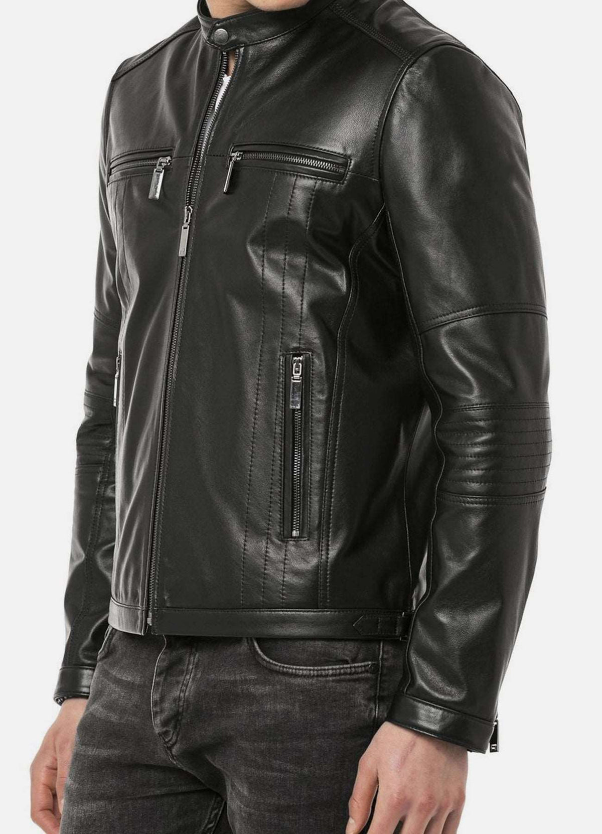 Mens Black Biker Leather Jacket