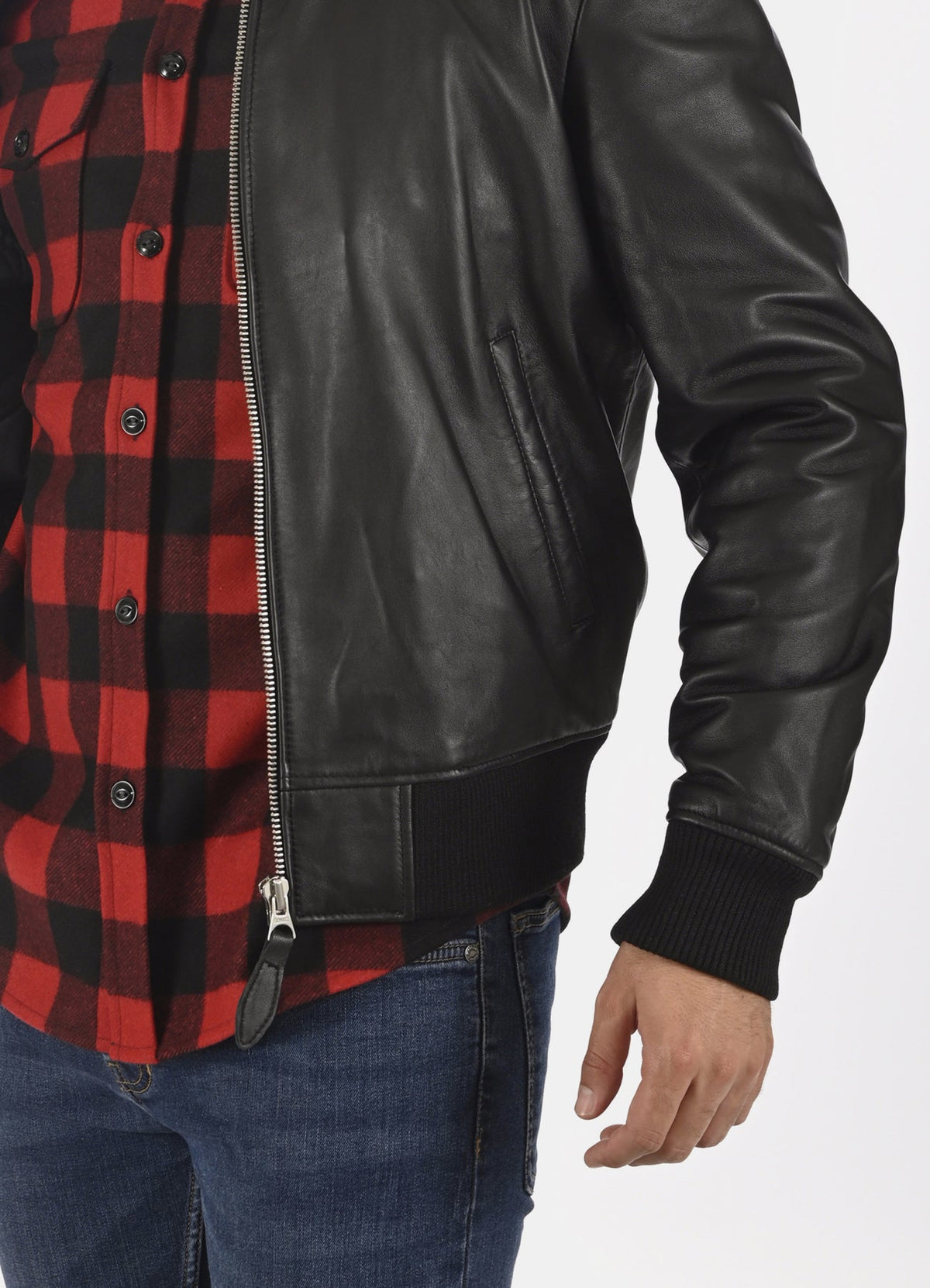 Mens Pitch Black Bomber Leather Jacket