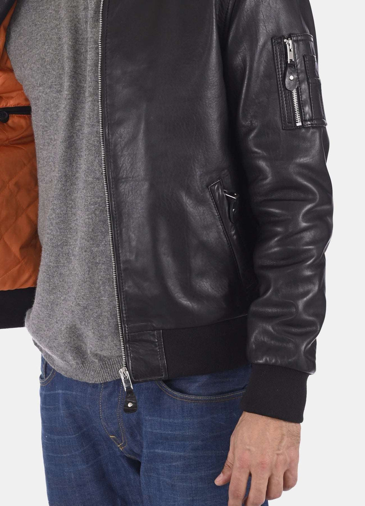 Mens Ink Black Bomber Leather Jacket