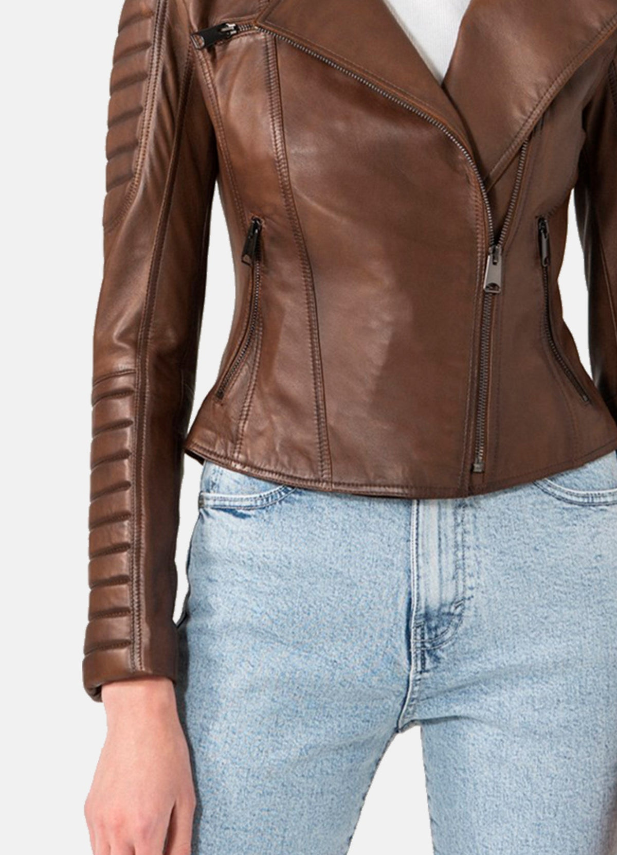 Womens Quilted Brown Biker Leather Jacket