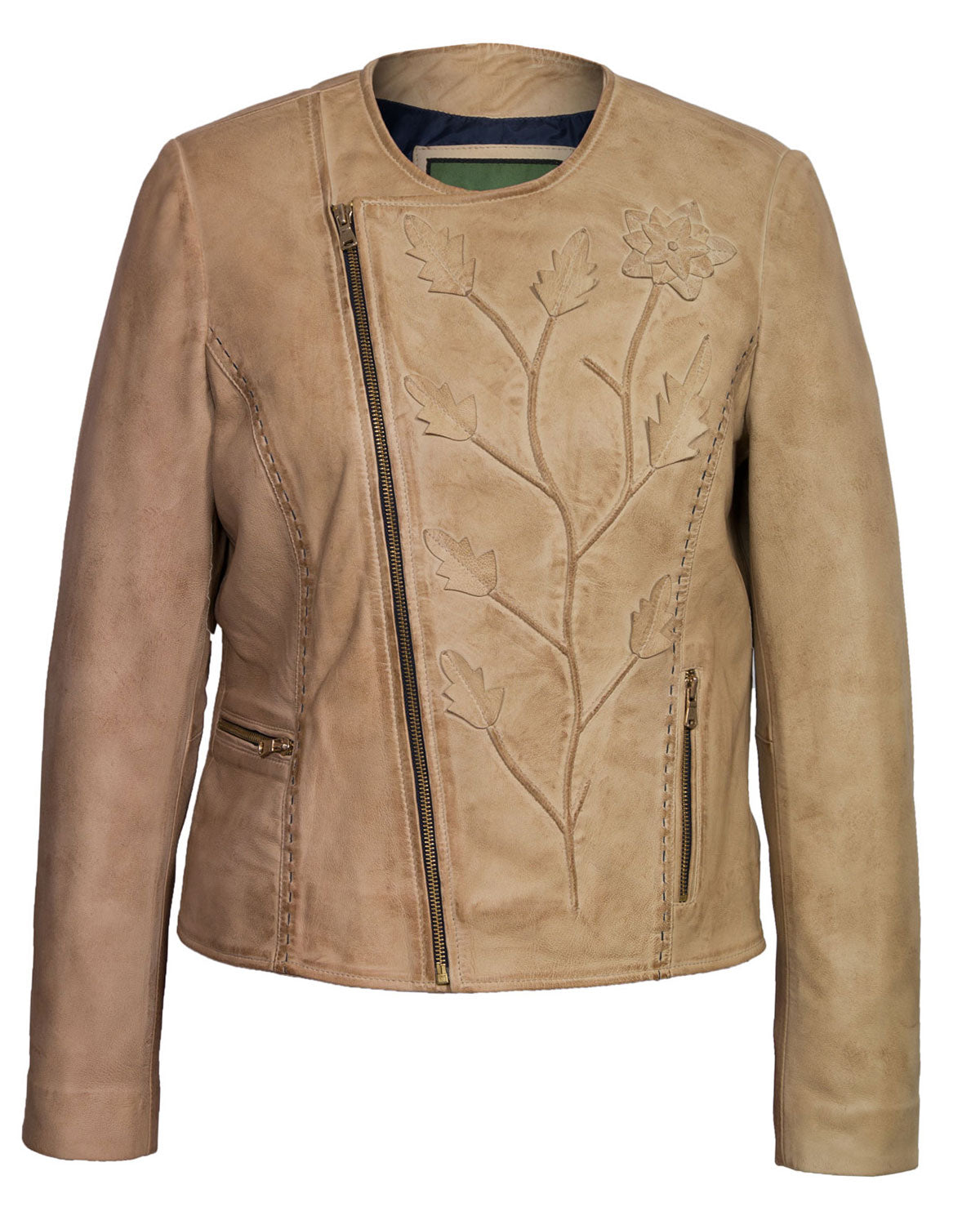 Women’s Sand Collarless Leather Jacket