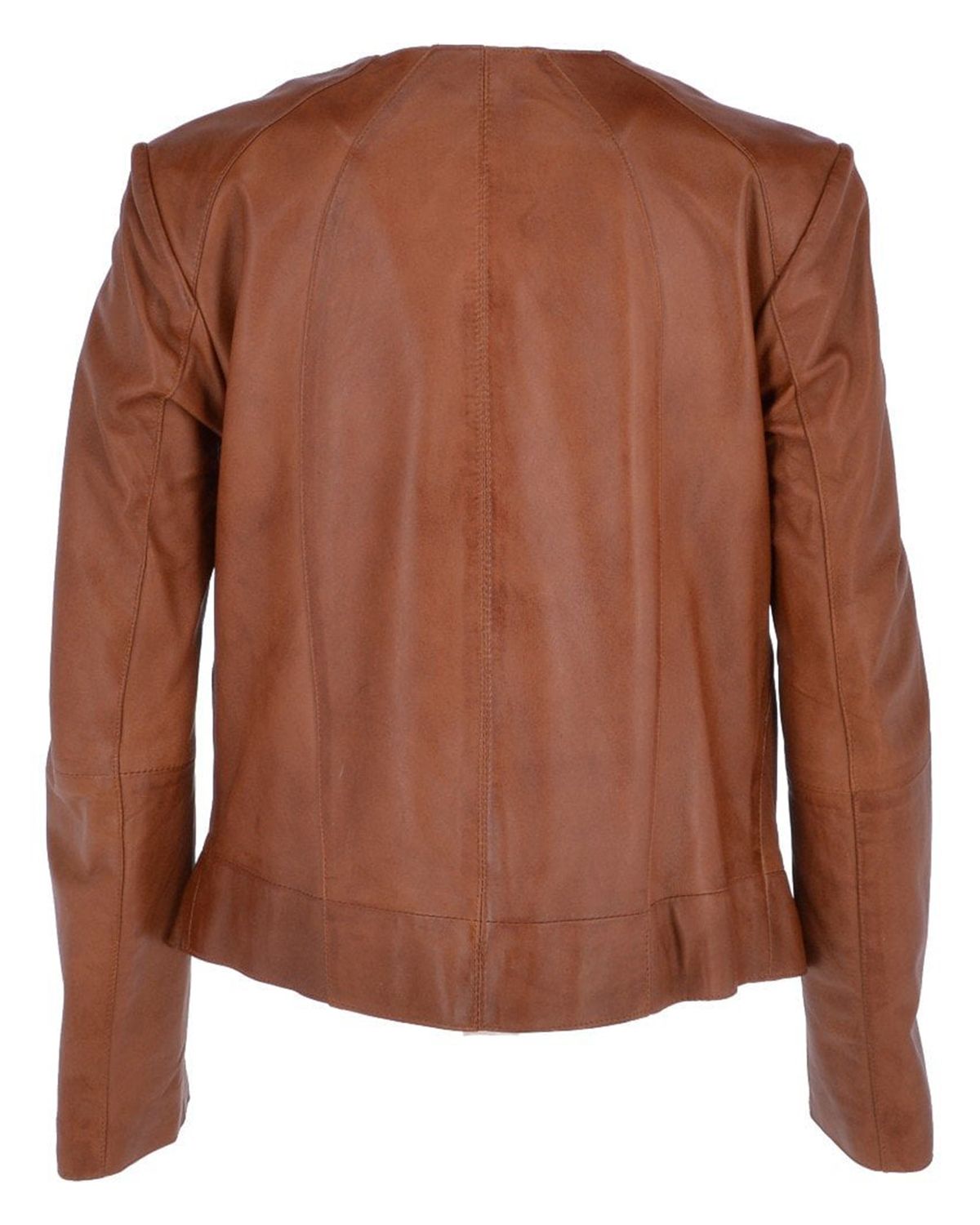 Women's Stylish Collarless Genuine Sheepskin Leather Jacket