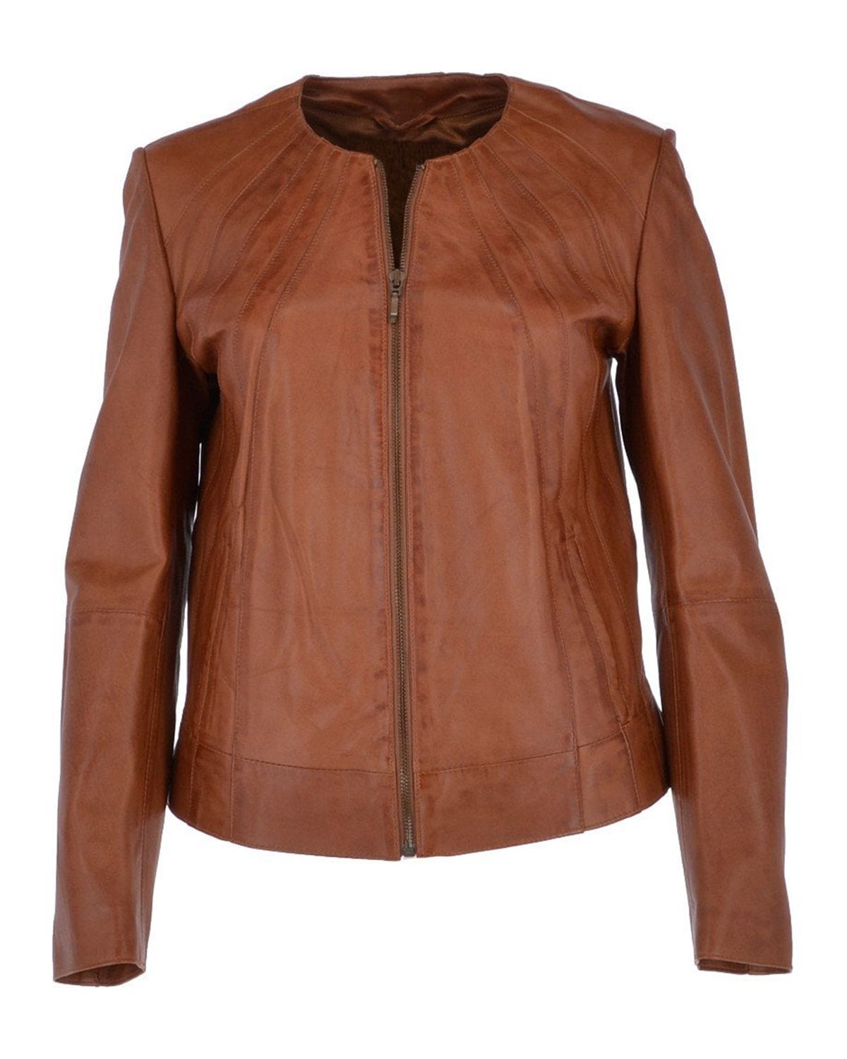 Women's Stylish Collarless Genuine Sheepskin Leather Jacket