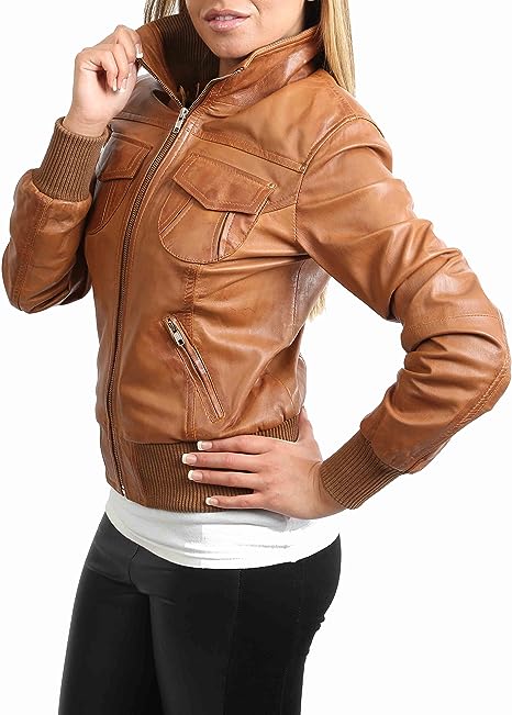 Womens Classic Bomber Real Leather Jacket