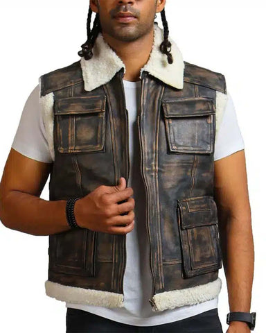 Brown Waxed Fur Leather Vest