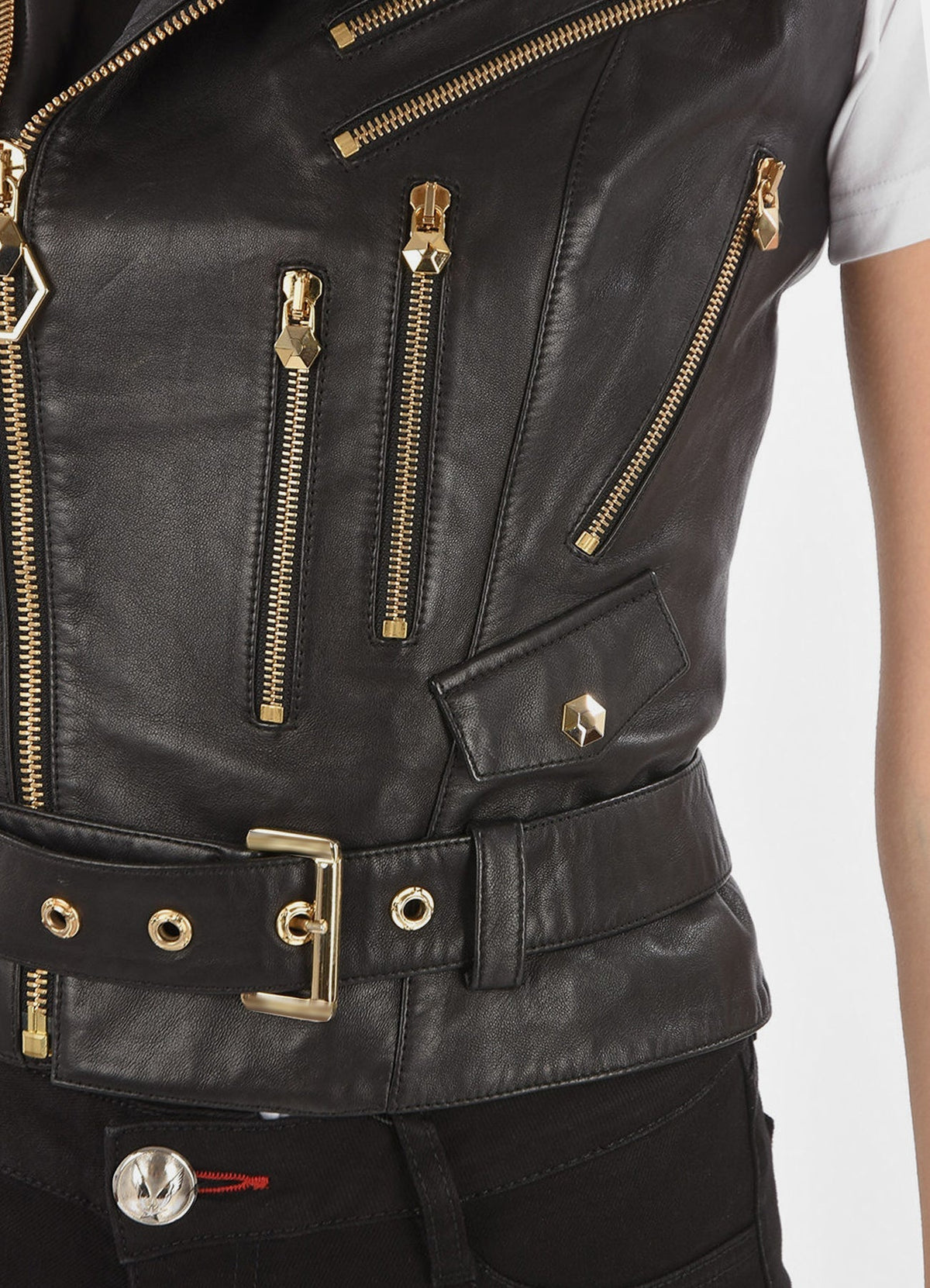 Womens Multi-Pockets Design Leather Vest