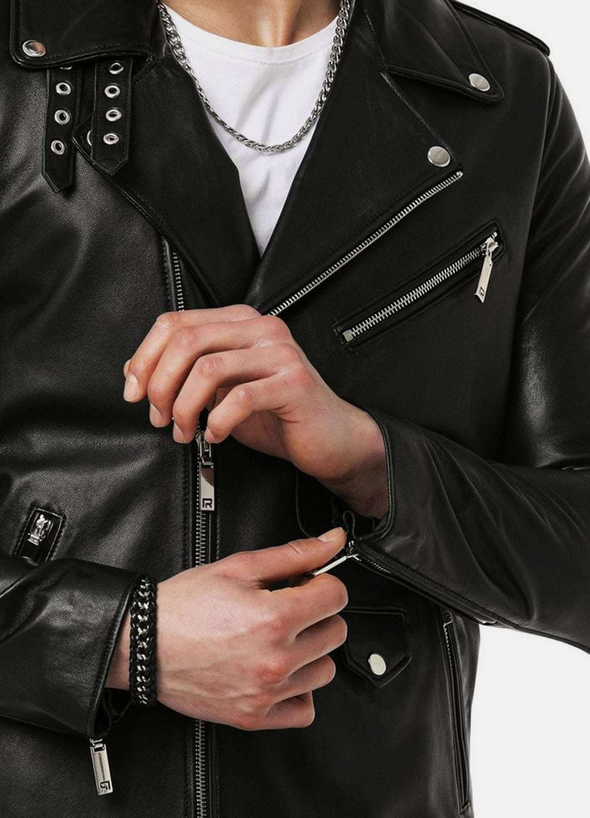 Mens Deep Black Biker Leather Jacket