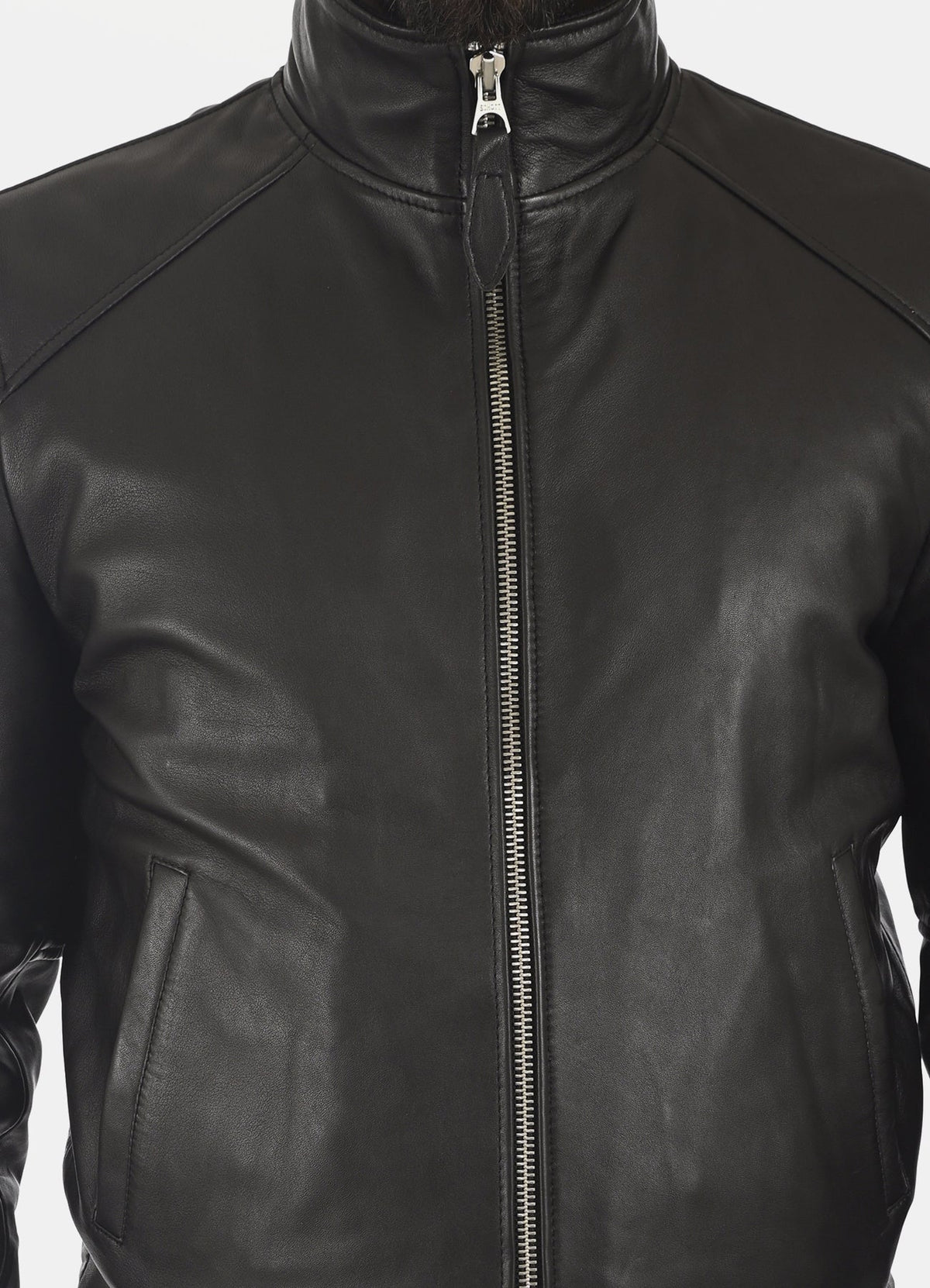 Mens Pitch Black Bomber Leather Jacket